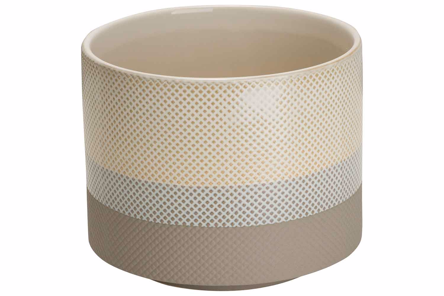 Flowerpot Mix Striped Cream Grey 14X14Xh12Cm Round Stoneware
