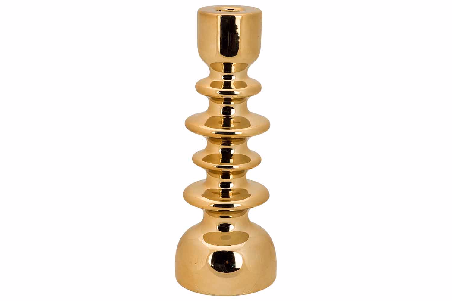 Candle Holder Stacked Gold 9,5X9,5Xh25,5Cm Round Ceramic
