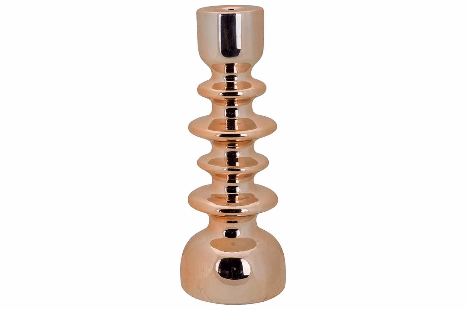 Candle Holder Stacked Copper 9,5X9,5Xh25,5Cm Round Ceramic
