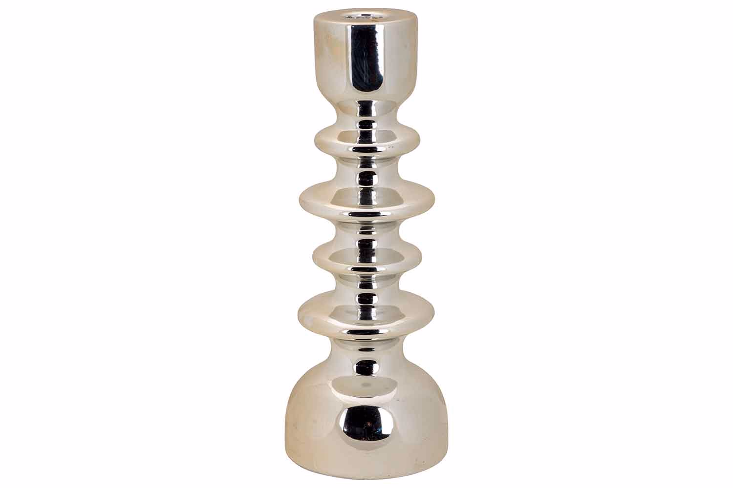 Candle Holder Stacked Silver 9,5X9,5Xh25,5Cm Round Ceramic