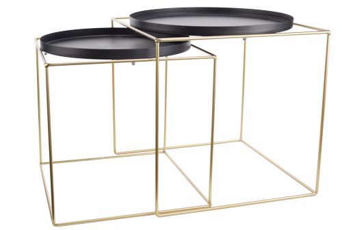 Beistelltisch Set2 Mat Schwarz41X41Xh42Cm 42Cm 46.5X46.5Xh47Cm Metal