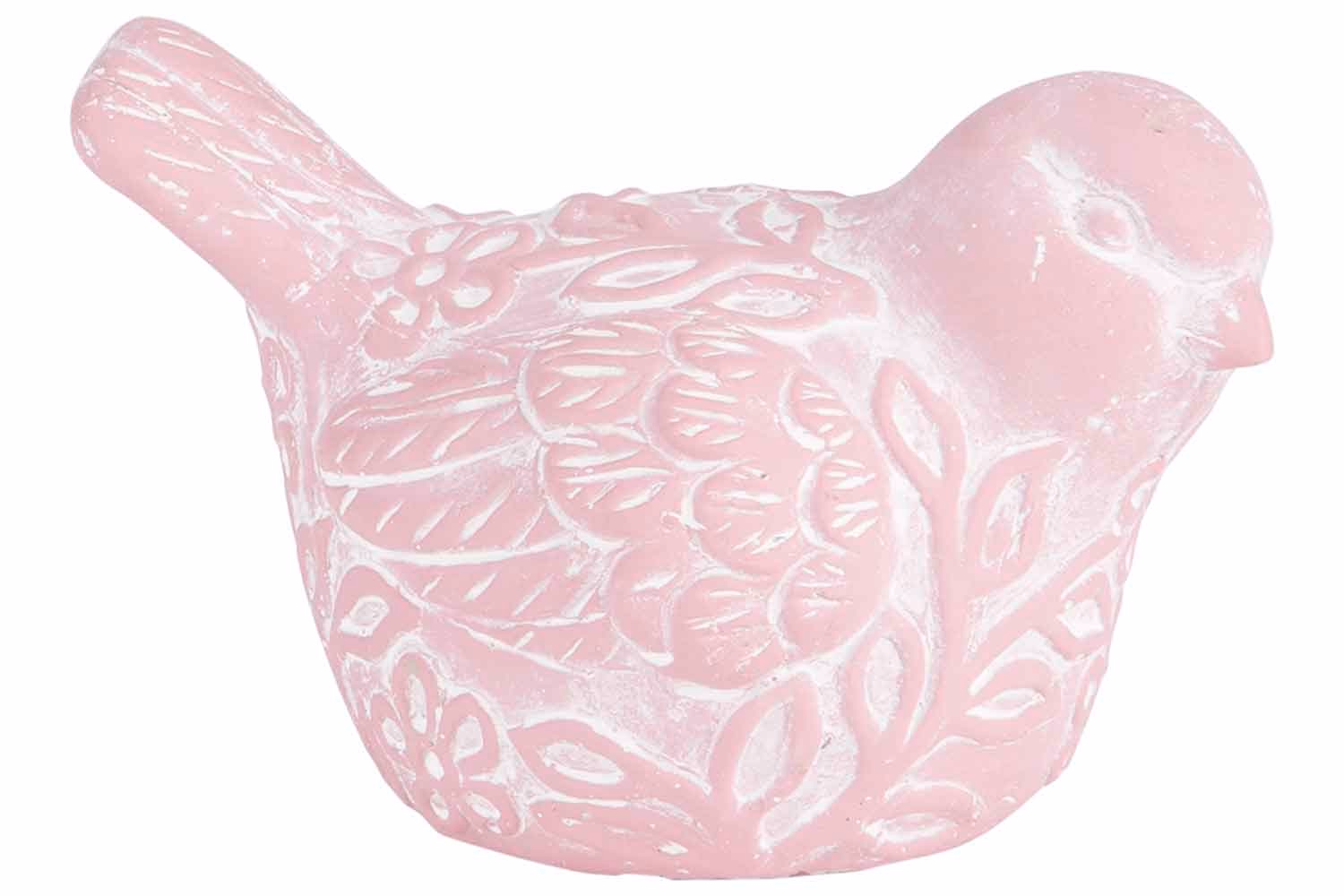 Bird Decorated Old Pink 17X12Xh11,5Cmcement