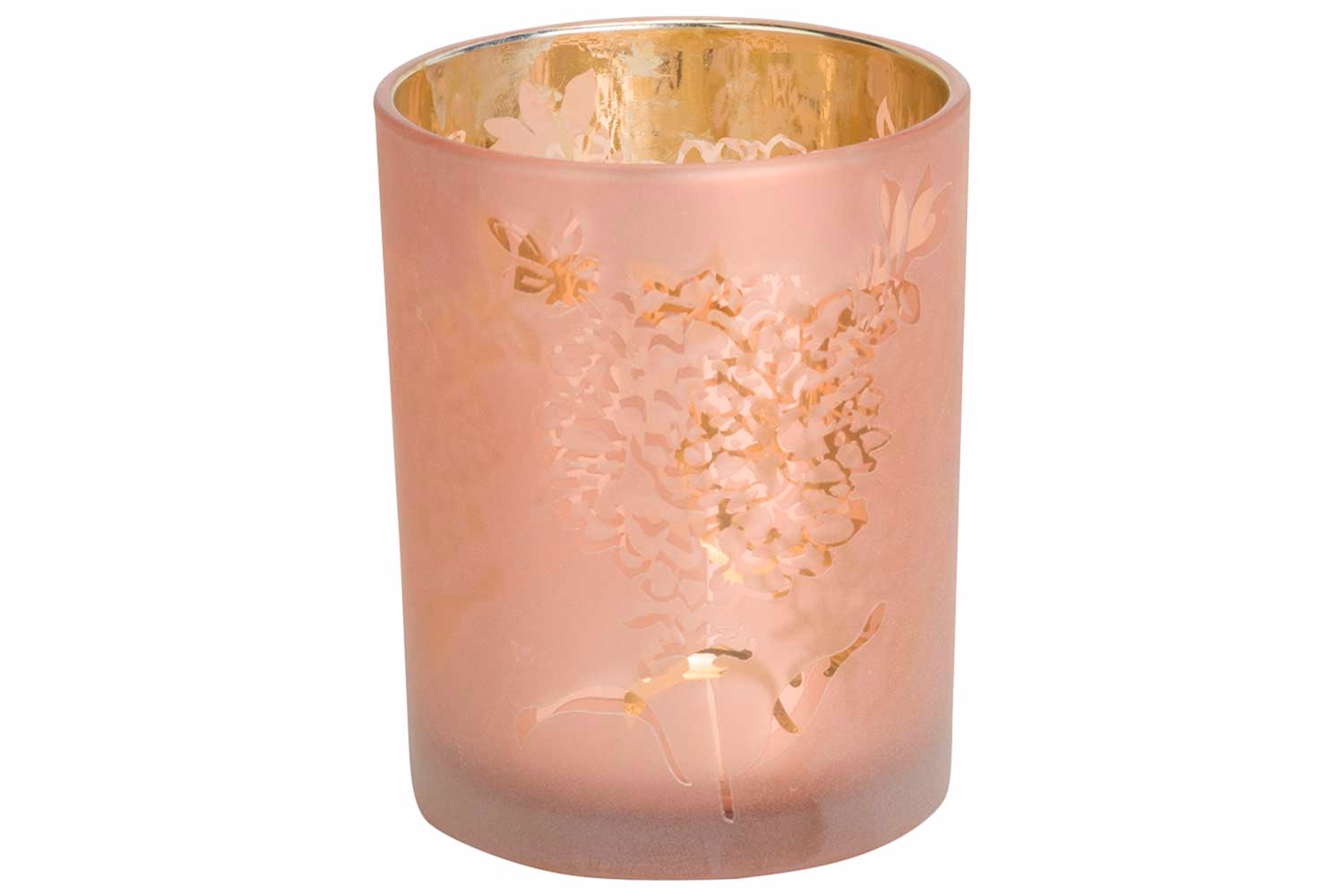 Bougeoir Rose Pale 10X10Xh12,5Cm Cylindr Ique Verre