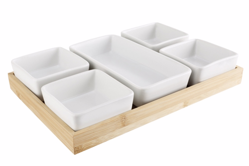 Planche Apero Avec 5 Cups Ceramique 28,4X19,4Xh3,8Cm Bambou