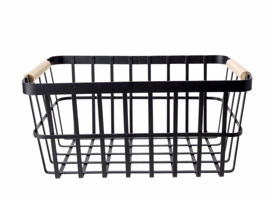 Viggo Fruit Basket Black 30X20Xh14Cm Rectangular Metal-Rubberwood